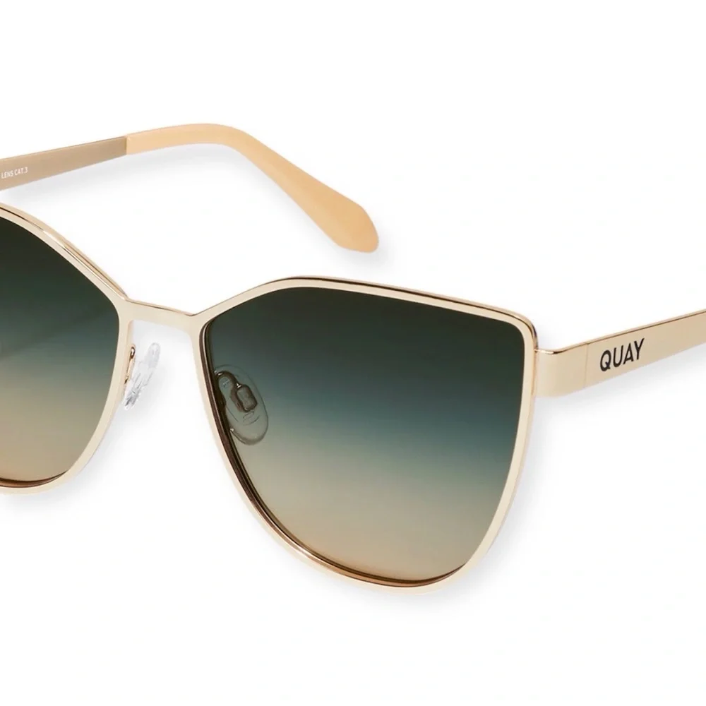 QUAY In Pursuit Sunglasses Gold Frame Palm Green Taupe Lens Oversized CatEye NWT